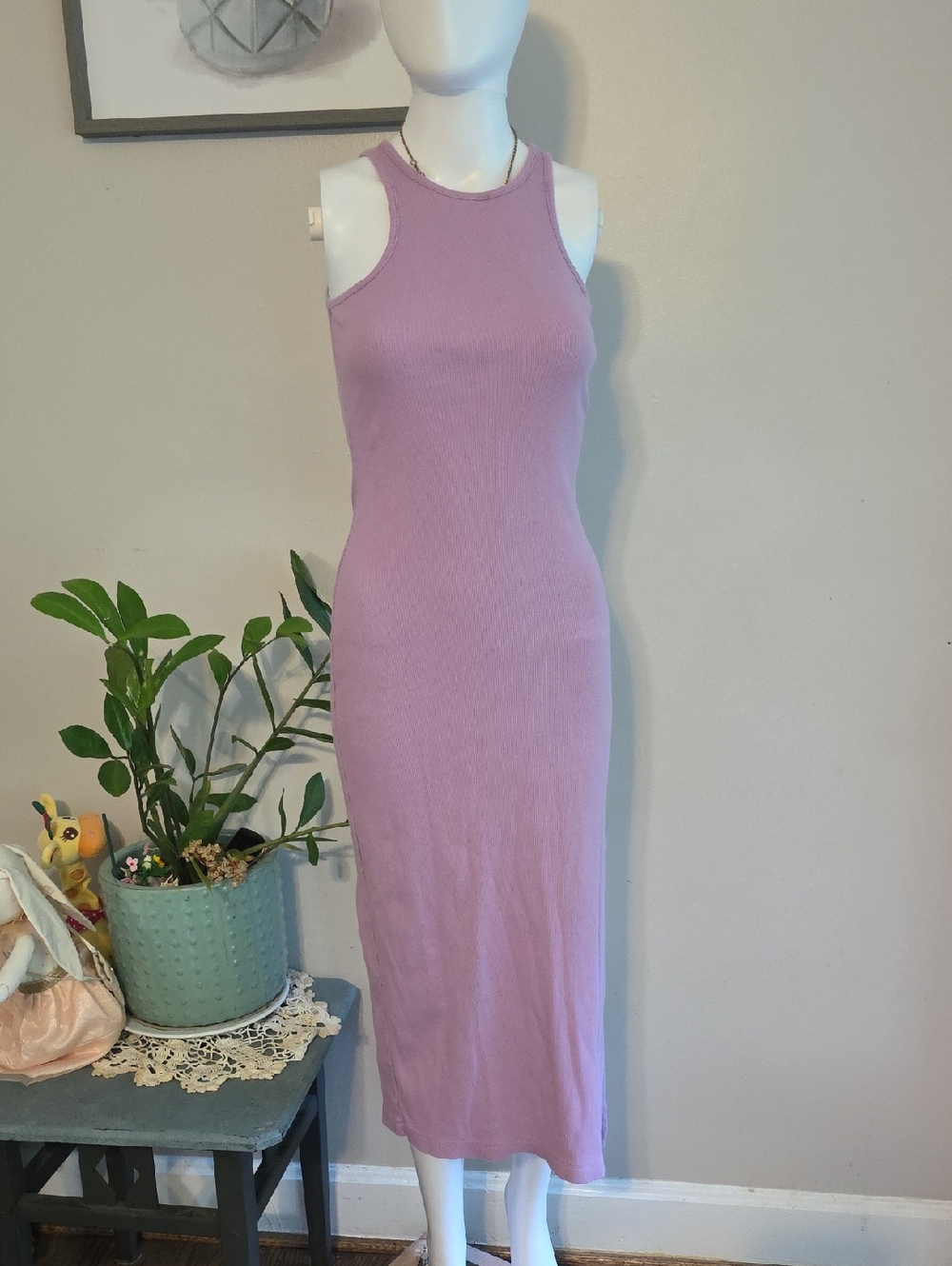 French Connection Lavender Ribbed Sleeveless Midi Dress